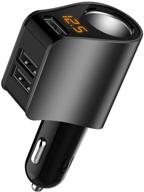 multifunctional car charger with 3 usb ports, voltage meter and socket splitter - compatible with iphone, ipad, apple watch, airpods, samsung, lg, htc, gps, android phones - black logo