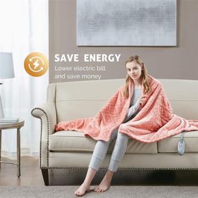img 3 attached to 🔥 Hyde Lane Sherpa Heated Blanket - Diamond Blush: Oversized Plush Therapedic Electric Throw with 3 Heat Settings, Automatic Shut-Off, and Machine Washable Fabric