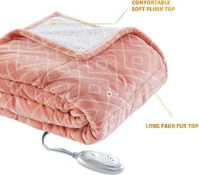 img 2 attached to 🔥 Hyde Lane Sherpa Heated Blanket - Diamond Blush: Oversized Plush Therapedic Electric Throw with 3 Heat Settings, Automatic Shut-Off, and Machine Washable Fabric