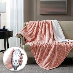 img 4 attached to 🔥 Hyde Lane Sherpa Heated Blanket - Diamond Blush: Oversized Plush Therapedic Electric Throw with 3 Heat Settings, Automatic Shut-Off, and Machine Washable Fabric