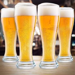 img 1 attached to Enhance Your Beer Drinking Experience with 16 oz Nucleated Pilsner Glasses - USA Made, Etched for Optimal Head Retention, Aroma, and Flavor - Set of 4 Craft Beer Glasses