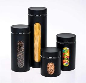 img 3 attached to 🍶 Glass Canister Sets for Kitchen Counter - Stylish Matte Black Kitchen Decor and Accessory Storage - Sugar Containers for Countertop - Kitchen Canisters Set of 4