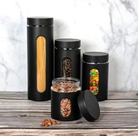 img 2 attached to 🍶 Glass Canister Sets for Kitchen Counter - Stylish Matte Black Kitchen Decor and Accessory Storage - Sugar Containers for Countertop - Kitchen Canisters Set of 4