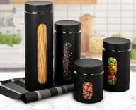 🍶 glass canister sets for kitchen counter - stylish matte black kitchen decor and accessory storage - sugar containers for countertop - kitchen canisters set of 4 логотип