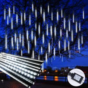 img 4 attached to 🌟 White Meteor Shower Lights Outdoor - Waterproof, 11.8" 8 Tubes 192 LED Snowfall Lights - Perfect for Holiday Party Christmas Decoration