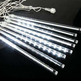 img 1 attached to 🌟 White Meteor Shower Lights Outdoor - Waterproof, 11.8" 8 Tubes 192 LED Snowfall Lights - Perfect for Holiday Party Christmas Decoration