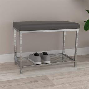 img 1 attached to 🛁 MODERNA Extra Wide Bathroom Bench with Storage Shelf, Grey Cushion Vegan Leather Seat, Chrome Steel Frame - Ideal for Vanity, Bedroom, Shoe Rack, Entryway & Hallway