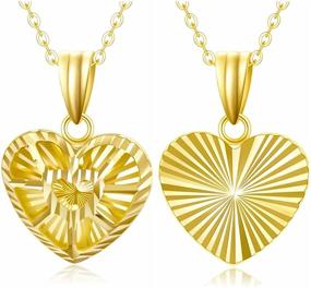 img 4 attached to Women's Girls' 18K Yellow Gold Heart Pendant Necklaces, Reversible Love Necklaces, Adjustable 16''-18'' Length