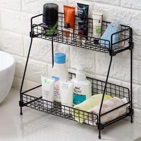 img 4 attached to Versatile 2-Tier Bathroom Countertop Cosmetic and Makeup Organizer - Ideal Kitchen Storage Solution with Wire Shelves Basket (Black)