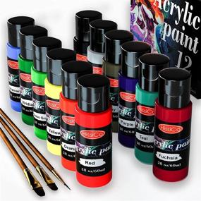 img 4 attached to 🎨 Vibrant Acrylic Paint Set - 12 Colors, 2fl oz (60ml) Bottles - Non-Toxic, Fade-Resistant, Rich Pigments for Kids, Adults, Artists - Ideal for Canvas, Crafts, and Wood Painting