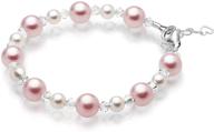 🎀 baby crystals pink and white simulated pearl sterling silver bracelets for girls - european crystals, girls jewelry, pearl bracelet for girls, birthday gifts, flower girls logo