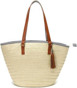 img 3 attached to Obosoyo Wicker Pompom Shoulder Summer Women's Handbags & Wallets for Totes