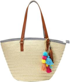 img 4 attached to Obosoyo Wicker Pompom Shoulder Summer Women's Handbags & Wallets for Totes