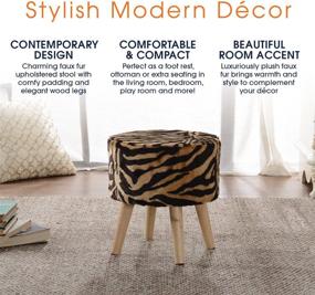 img 1 attached to 🐯 Cheer Collection Tiger Stripe Ottoman and Footstool: Stylish Decorative Faux Fur Stool with Wooden Legs - 13" Round