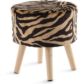img 4 attached to 🐯 Cheer Collection Tiger Stripe Ottoman and Footstool: Stylish Decorative Faux Fur Stool with Wooden Legs - 13" Round