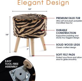 img 2 attached to 🐯 Cheer Collection Tiger Stripe Ottoman and Footstool: Stylish Decorative Faux Fur Stool with Wooden Legs - 13" Round