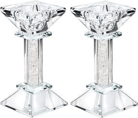 img 3 attached to 💎 Set of 2 Crystal Candle Holders - 5.3&#34; Tall Elegant Candlestick Holders - Modern Centerpiece Home Decor with a Touch of Crystal Sparkle