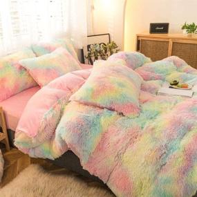 img 1 attached to 🌈 MorroMorn 5-Piece Shaggy Duvet Cover Bedding Set - Long Faux Fur Luxury Ultra Soft Cozy (Full/Queen Size, Rainbow) - Enhanced SEO
