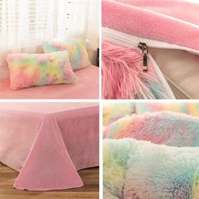 img 2 attached to 🌈 MorroMorn 5-Piece Shaggy Duvet Cover Bedding Set - Long Faux Fur Luxury Ultra Soft Cozy (Full/Queen Size, Rainbow) - Enhanced SEO