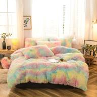 🌈 morromorn 5-piece shaggy duvet cover bedding set - long faux fur luxury ultra soft cozy (full/queen size, rainbow) - enhanced seo logo