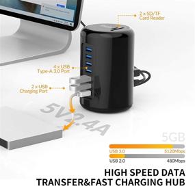 img 3 attached to 💻 iDsonix USB 3.0 Hub: 12V/3A Powered Station, 8 in 1 USB Charger Hub with High-Speed Data Transfer &amp; SD/TF Card Reader Combo for Laptop, Tablets, PC [5Gbps, 5V/2.4A BC1.2 Charging Ports]