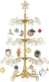 img 4 attached to 🎄 Cosguard 3ft Handcrafted Wrought Iron Metal Ornament DIY Display - Stunning Gold Christmas Tree with Stand, Perfect Xmas Gift