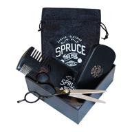 spruce grooming products: premium beard grooming set for men with boar bristle brush, sandalwood comb, stainless steel scissors and travel bag logo