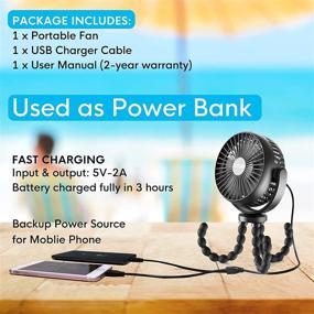 img 3 attached to 🔋 Portable Stroller Fan with Flexible Tripod Clip, 42H Battery Life, 10000mAh Power Bank, Ideal for Baby Strollers, Car Seats, Golf Carts, Camping, Travel, Personal Cooling Fans