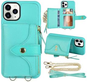 img 4 attached to 📱 Mint Green LAMEEKU iPhone 11 Pro Wallet Case | Zipper Wallet Case with Card Holder & Wrist Strap | Crossbody Chain Purse Case | Protective Case Compatible with iPhone 11 Pro, 5.8 Inch