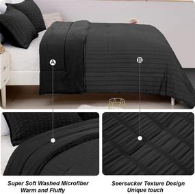 img 2 attached to 🛏️ Black Seersucker Comforter Set Full - 3-Piece Striped Textured Bedding Set, Soft Microfiber Down Alternative Duvet Insert - All Season Luxury Comfort - 78"x90