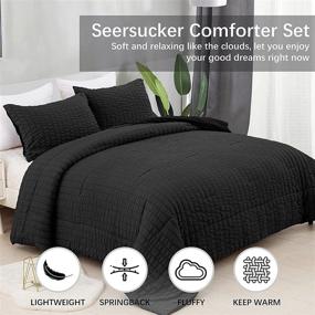 img 3 attached to 🛏️ Black Seersucker Comforter Set Full - 3-Piece Striped Textured Bedding Set, Soft Microfiber Down Alternative Duvet Insert - All Season Luxury Comfort - 78"x90