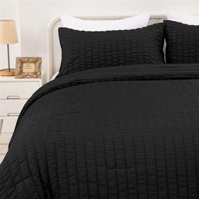 img 1 attached to 🛏️ Black Seersucker Comforter Set Full - 3-Piece Striped Textured Bedding Set, Soft Microfiber Down Alternative Duvet Insert - All Season Luxury Comfort - 78"x90