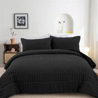 🛏️ black seersucker comforter set full - 3-piece striped textured bedding set, soft microfiber down alternative duvet insert - all season luxury comfort - 78"x90 logo