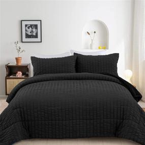 img 4 attached to 🛏️ Black Seersucker Comforter Set Full - 3-Piece Striped Textured Bedding Set, Soft Microfiber Down Alternative Duvet Insert - All Season Luxury Comfort - 78"x90