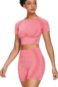 img 4 attached to 🏋️ Sytiz Women Seamless Yoga Outfits: Gym Shorts + Short Sleeve Crop Top for an Amazing Workout