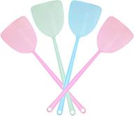 🪰 efficient 4 pack plastic fly swatters: heavy duty, assorted colors, long handle - pink, blue, and green logo