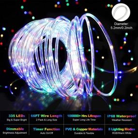 img 2 attached to 🌈 Outdoor Multicolor 2-Pack LED Rope Lights - 66FT Total Length, 132FT RGB Colored Fairy String Light with 8 Modes, Plug-in Design & 335 LEDs, IP68 Waterproof Tube Light for Bedroom, Party, Halloween, Christmas Decor - Includes Remotes