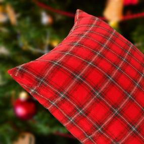 img 2 attached to 🎄 Set of 2 Christmas Scottish Tartan Throw Pillow Covers - Rustic Farmhouse Red and Black Buffalo Plaid - 18 x 18 Inch - Pillowcase Christmas Decorations Cushion Cover for Outdoor Porch Couch by ZUYUSUT