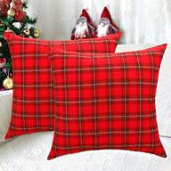 🎄 set of 2 christmas scottish tartan throw pillow covers - rustic farmhouse red and black buffalo plaid - 18 x 18 inch - pillowcase christmas decorations cushion cover for outdoor porch couch by zuyusut логотип