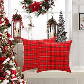 img 1 attached to 🎄 Set of 2 Christmas Scottish Tartan Throw Pillow Covers - Rustic Farmhouse Red and Black Buffalo Plaid - 18 x 18 Inch - Pillowcase Christmas Decorations Cushion Cover for Outdoor Porch Couch by ZUYUSUT