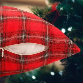 img 3 attached to 🎄 Set of 2 Christmas Scottish Tartan Throw Pillow Covers - Rustic Farmhouse Red and Black Buffalo Plaid - 18 x 18 Inch - Pillowcase Christmas Decorations Cushion Cover for Outdoor Porch Couch by ZUYUSUT