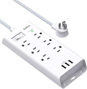 img 4 attached to Addtam Power Strip Surge Protector - 10ft Extension Cord, 6 Outlets, 3 USB Ports, Flat Plug, Overload Protection, Wall Mount - Ideal for Home, Office, and More