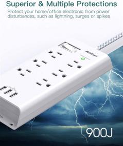 img 1 attached to Addtam Power Strip Surge Protector - 10ft Extension Cord, 6 Outlets, 3 USB Ports, Flat Plug, Overload Protection, Wall Mount - Ideal for Home, Office, and More