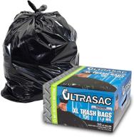 🗑️ ultrasac heavy duty 45 gallon trash bags (50 count with ties) - 1.8 mil - 38" x 45" - large black garbage bags for contractors, industries, homes, kitchens, commercial use, yard, lawn, leaf disposal logo