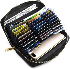 img 4 attached to Genuine Leather Wallet for Women Men - ANDOILT RFID Blocking Credit Card Holder with Zipper Purse, Cell Phone Handbag