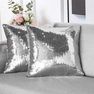 🎉 sparkling silver sequin pillow covers - set of 2 glitter accent cushion covers for wedding/christmas décor - 16x16 inches логотип