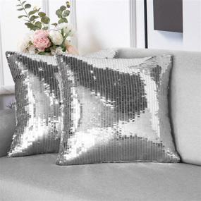 img 4 attached to 🎉 Sparkling Silver Sequin Pillow Covers - Set of 2 Glitter Accent Cushion Covers for Wedding/Christmas Décor - 16x16 Inches