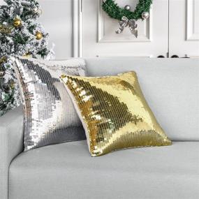 img 1 attached to 🎉 Sparkling Silver Sequin Pillow Covers - Set of 2 Glitter Accent Cushion Covers for Wedding/Christmas Décor - 16x16 Inches