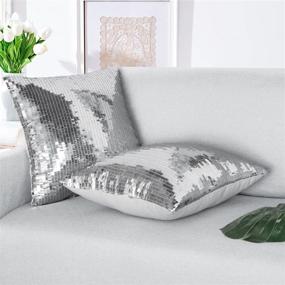 img 2 attached to 🎉 Sparkling Silver Sequin Pillow Covers - Set of 2 Glitter Accent Cushion Covers for Wedding/Christmas Décor - 16x16 Inches