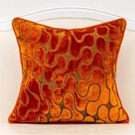 🧡 yangest burnt orange velvet geometric square throw pillow cover with wavy line design - modern zippered pillowcase for sofa couch, bedroom, living room chair - 18 x 18 inch логотип